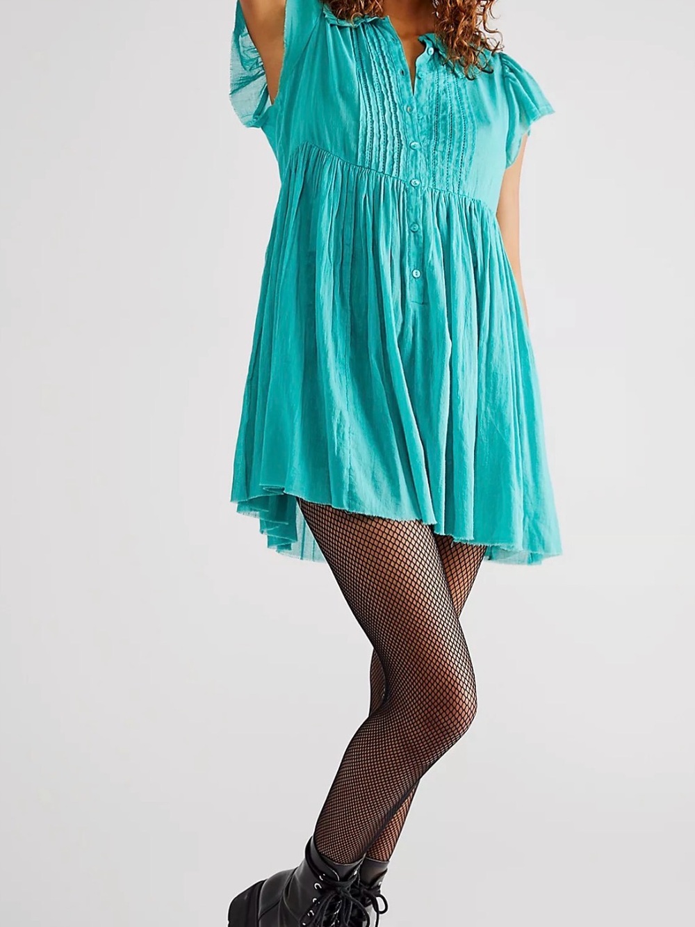Free People Benny Tunic Mini Dress M | Neptune Turquoise